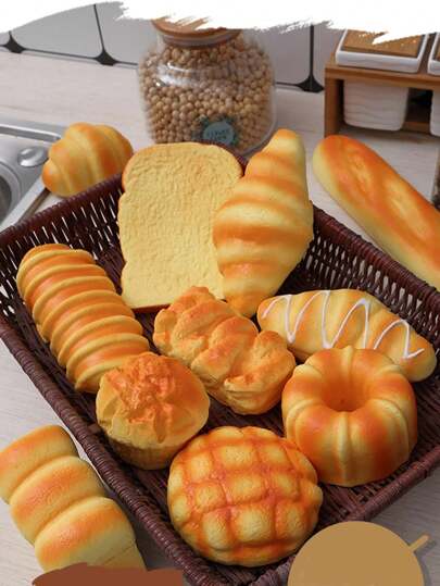 1 pieza/3 piezas/5 piezas Juguetes antiestrés con forma de pan realista para exhibición, ¡para entusiastas de la panadería y sesiones de alivio del estrés! ¡Decoraciones de pan falso perfectas para la cocina y accesorios de fotografía de alimentos! Pelotas antiestrés con forma de pan