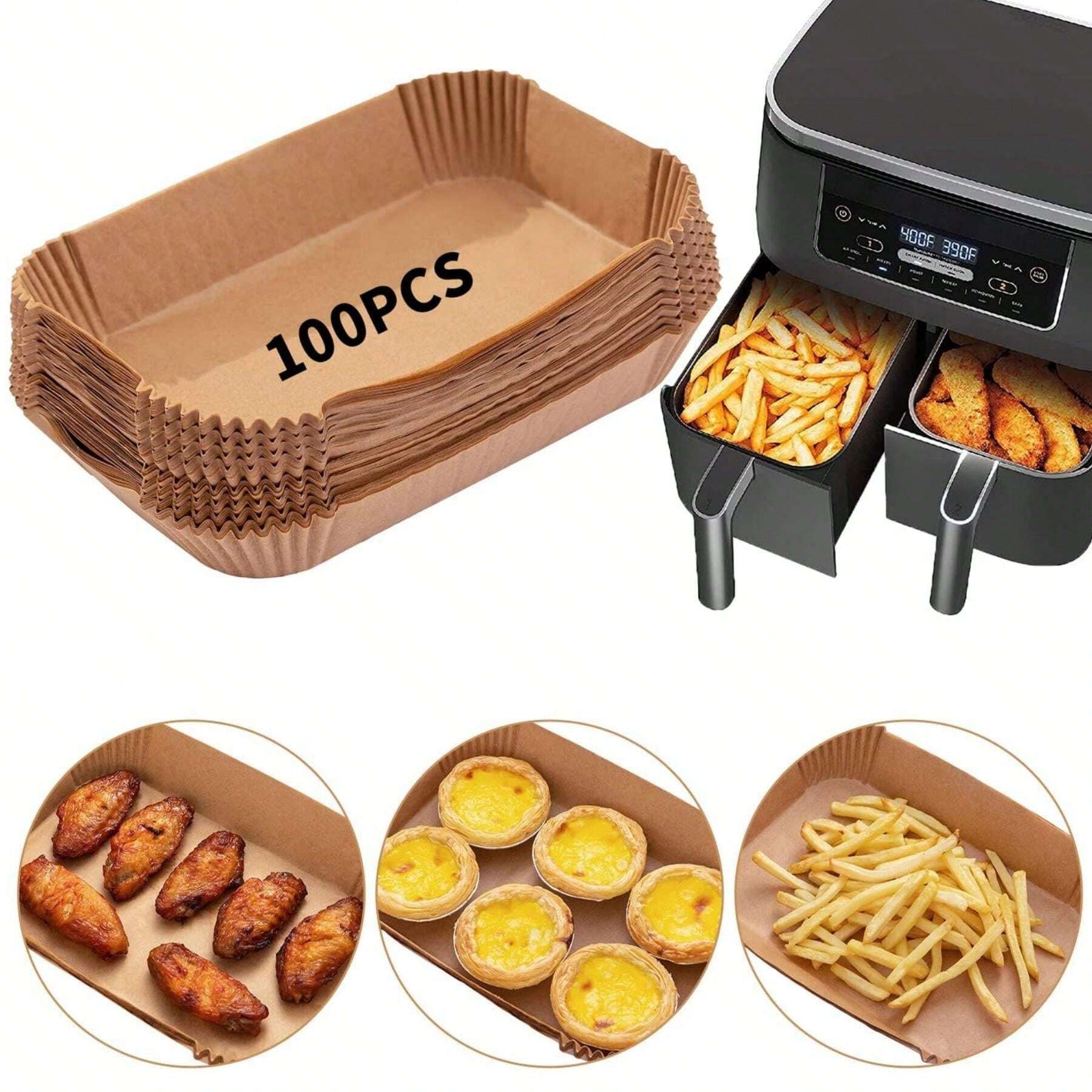 エアフライヤー用パーチメントペーパー100枚セット、ノンスティック性のあるオーブンペーパー、電子レンジ、エアフライヤー、パン、カップケーキ