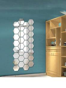 1入組12入組六角形亞克力鏡牆貼，DIY家居裝飾鏡貼，3D防水自粘牆貼，浴室用軟鏡牆貼，PET防水自粘壁飾 - 彩色 - 查看 8