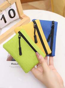 Nuevo mini monedero de tela Oxford multicolor con diseño de malla de unicolor, cierre de cremallera, portátil para tarjetas de estudiantes, llaves, monedas, tarjetas de bus y metro, etc. - Multicolor - Ver 6