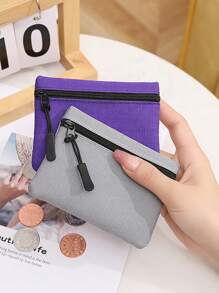 Nuevo mini monedero de tela Oxford multicolor con diseño de malla de unicolor, cierre de cremallera, portátil para tarjetas de estudiantes, llaves, monedas, tarjetas de bus y metro, etc. - Multicolor - Ver 4