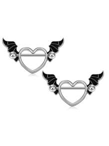 CIZME 1pair Stainless Steel Halloween Elements Nipple Ring Nipple Piercing Jewellery Skeleton Hand Spider Heart Bat Wings Tight Spell Teeth Octopus Multi-Style 14G Body Piercing Jewelry Personalized Give As A Halloween Gift - Silver - View 9