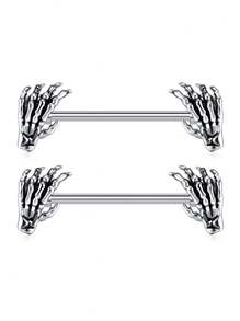 CIZME 1pair Stainless Steel Halloween Elements Nipple Ring Nipple Piercing Jewellery Skeleton Hand Spider Heart Bat Wings Tight Spell Teeth Octopus Multi-Style 14G Body Piercing Jewelry Personalized Give As A Halloween Gift - Silver - View 6