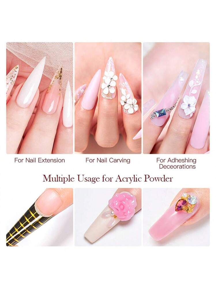 アクリルパウダー 10ml 4箱入り、プロ用ホワイトクリアピンク裸色