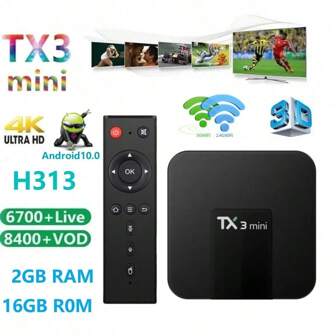 TX3 迷你智能電視盒，搭載 Android 10 操作系統和 H313 處理器，16GB機頂盒，2.4G/5G 雙頻無線網路，多媒體網路 1080P 電視機頂盒（USB 線只限供電用途）