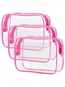 Bộ 3 túi đựng mỹ phẩm trong suốt, chống thấm nước, unisex, cần thiết cho kỳ nghỉ hè và du lịch - Nhẹ, nhiều màu (Hồng, Đen, Trắng, Đỏ hồng), túi du lịch đa chức năng có khóa kéo, có thể đựng đồ dùng vệ sinh cá nhân và phụ kiện của nữ, cũng thích hợp làm túi đựng đồ du lịch, túi trang điểm, túi đi biển, túi đựng mỹ phẩm. - Màu Hồng Tươi - Xem 10