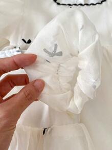 嬰幼女童蕾絲領絨短袖刺繡公主裙，夏季 - 杏色 - 查看 5