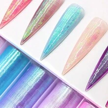 MAOMIA Bộ 6 cuộn trang trí móng tay màu gradient huỳnh quang bằng lưới neon đầy màu sắc Miếng dán chuyển lá móng tay Lưới màng móng tay Đồ dùng nghệ thuật làm móng bằng giấy bạc, Làm móng acrylic - Nhiều màu - Xem 9