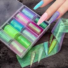 MAOMIA Bộ 6 cuộn trang trí móng tay màu gradient huỳnh quang bằng lưới neon đầy màu sắc Miếng dán chuyển lá móng tay Lưới màng móng tay Đồ dùng nghệ thuật làm móng bằng giấy bạc, Làm móng acrylic - Nhiều màu - Xem 1