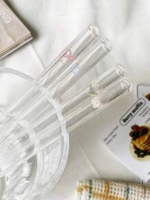 1件/3件/4件/10件简约玻璃吸管饮料吸管蝴蝶结印花透明吸管日常派对用品家居厨房用品学校用品、圣诞礼物 - 無色 - 查看 9