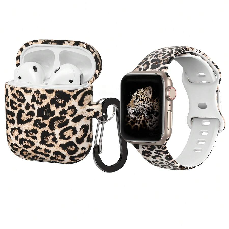 花卉表带兼容 Apple Watch 表带 40 毫米 38 毫米 41 毫米 42 毫米 44 毫米 45 毫米 49 毫米 柔软硅胶不褪色可爱图案印花替换表带腕带兼容 Apple Watch 系列 SE 9 8 7 6 5 4 3 2 1 兼容 AirPods 表壳柔软硅胶保护壳可爱兼容 Airpods 2 和 1 适合女性带钥匙扣正面 LED 可见豹纹猎豹 - 棕色 - 查看 1