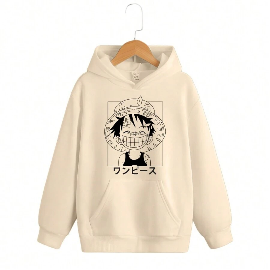Moletom  Canguru Anime Luffy One Piece Jovem Unissex - Bege - Visão 1