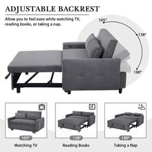 57.48" Pull-Out Sofa Bed Convertible Couch 2 Seat Loveseat Sofa Modern Sleeper Sofa With Two Throw Pillows And USB Ports For Living Room - 深灰色 - 查看 6