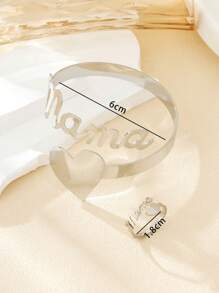 1 套时尚简约“妈妈”字母心形开口手镯和戒指女士首饰套装，非常适合母亲节礼物情人节、妈妈、母亲、母亲节、礼物