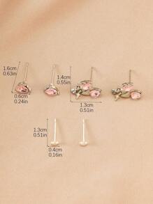 6pcs/Set Y2K Pink Heart Stud Earrings For Women Girls Bow Dangle Earring Set Sweet Crystal Bowknot Drop Earring Fashion Jewelry