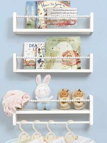 SUMGAR Wandregale für Kinder, weiß, Set mit 3 schwebenden Regalen mit Holzperlen-Design, Dekoration und Aufbewahrung für das Kinderzimmer.