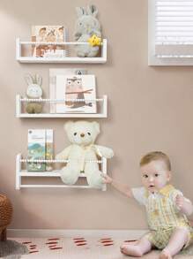SUMGAR Wandregale für Kinder, weiß, Set mit 3 schwebenden Regalen mit Holzperlen-Design, Dekoration und Aufbewahrung für das Kinderzimmer.