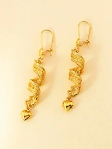 1對個性旋紋紋理金耳環配流蘇，適合女性日常佩戴 - 金黃色 - 查看 4