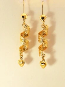 1對個性旋紋紋理金耳環配流蘇，適合女性日常佩戴 - 金黃色 - 查看 2