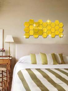 1入組12入組六角形亞克力鏡牆貼，DIY家居裝飾鏡貼，3D防水自粘牆貼，浴室用軟鏡牆貼，PET防水自粘壁飾 - 彩色 - 查看 11