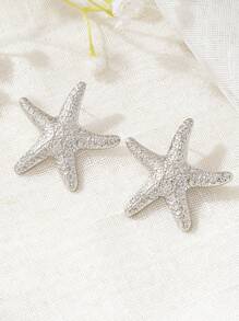 1pair European & American Minimalist Geometric Asymmetrical Starfish Shaped Versatile Stud Earrings For Women, Hot Selling