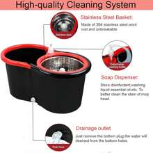 Spin Mop And Bucket Set, 360° Spin Mop And Bucket With Wringer Set And 3 Microfiber Mop Refills, Stainless Steel 61" Extended Handle Spinning Mop Bucket System For Floor Cleaning,Black - Black - View 4