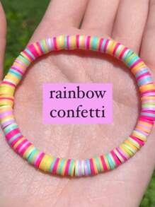 1 Peça Pulseira de Argila Simples com Contas | Pulseira de Verão Preppy | Pulseira Elástica com Contas Heishi | Joias de Garota Coco | Brilhante, Pastel, (Pode haver ligeira variação de cor) - Colorida - Visão 9