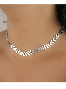 Colar Choker feminina Folheado Banhada a Prata 925 1 unidade Tipo Escama de Peixe