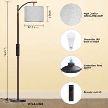 Arched Floor Lamp With Remote Control And Bulb Included - màu nâu - Xem 11