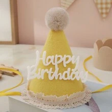 1set/1pc Lace Felt Birthday Hat Party Photo Prop Decoration With Pom Pom Balls