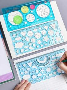 3pcs/Set Ruler Set - Includes 20cm Flexible Drawing Ruler, Transparent Template Ruler, And Multi-Purpose Ruler, Random Color Gear Design, Suitable For Handwritten Posters Back To School