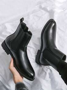 Men's British Style Chelsea Elastic Ankle Middle Top Pointed-Toe Fashionable Boots - Black - View 12