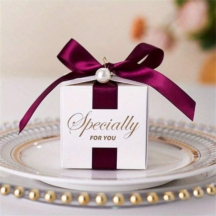 50pcs, Gift Packaging Box Square With Ribbon/Pearls Wedding Birthday Valentines Day Party Favor Packaging Box, Party Favors, Birthday Decor, Wedding Decoration, Party Supplies - Multicolor - View 8