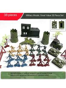 76 件士兵模拟实战沙盘游戏，桌面飞机坦克战斗模型玩具（士兵颜色随机），适合泳池游戏的泳池玩具，泳池派对，适合万圣节/圣诞节/感恩节的成人派对游戏 - 軍綠色 - 查看 10