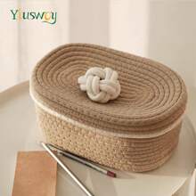 Yiuswoy 1 peça Caixa de Armazenamento à Prova de Poeira com Tampa, Cesta de Armazenamento Trançada Minimalista para Organização de Celulares, Cosméticos, Chaves, Controles Remotos, Lanches, Trabalhos Manuais. Adequado para Banheiro, Sala de Estar, Quarto, Escritório, Dormitório, Decoração de Casa