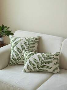 1 pièce/2 pièces Taie d'oreiller décorative à broderie de feuilles, décoration de maison pour le salon, l'intérieur de la voiture, convient pour le printemps, l'été, l'automne et l'hiver