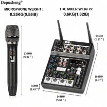 Depusheng UF4-M Studio Audio Sound Mixer Board - 4 Channel Compatible Professional Portable DJ Mixing Console Mixing Boards For Studio Recording Singing - 黑色 - 查看 9