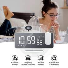 Projection Alarm Clock, Radio Alarm Clock Digital Alarm Clock With FM Radio, 7" LED Mirror Screen, Dual Alarm With USB Port, 4 Projection Brightness, 180 ° Flip Display And 12 / 24Hr - Silver - View 3