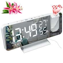 Projection Alarm Clock, Radio Alarm Clock Digital Alarm Clock With FM Radio, 7" LED Mirror Screen, Dual Alarm With USB Port, 4 Projection Brightness, 180 ° Flip Display And 12 / 24Hr - Silver - View 1