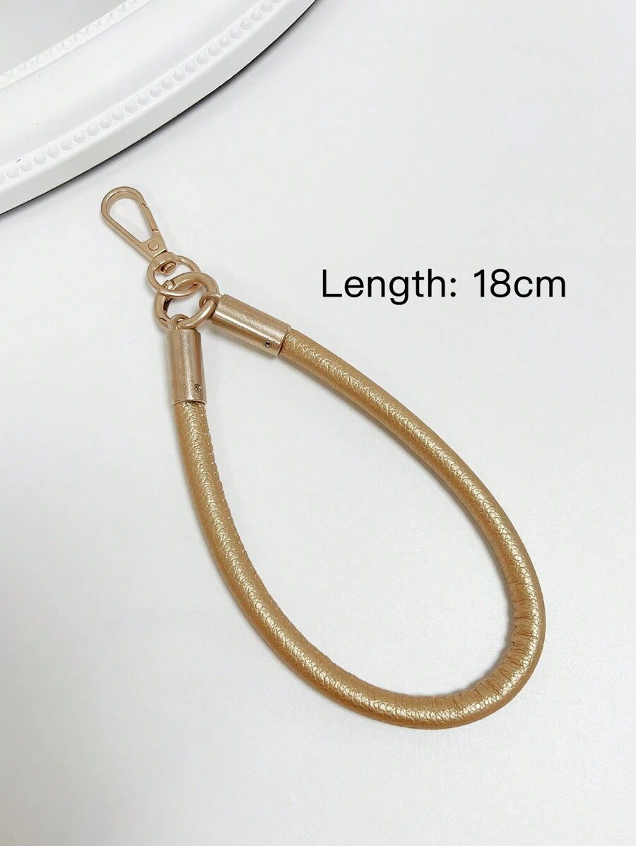 Litchi Pattern Premium Leather Reinforced Mobile Phone Lanyard Wrist Strap Chain Pendant Keychain Anti-Drop Short Rope - Champagne - View 1