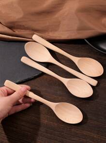 4 STÜCK unbehandelte Holzhonig-Löffel für Tee, 19cm Holzlöffel zum Essen, Buchenholz-Tafellöffel für Speisen, Dessert, Milch, Kaffee und Suppe, kleine hölzerne Servierbestecke als Weihnachtsgeschenk - Aprikosenfarben - Übersicht 1