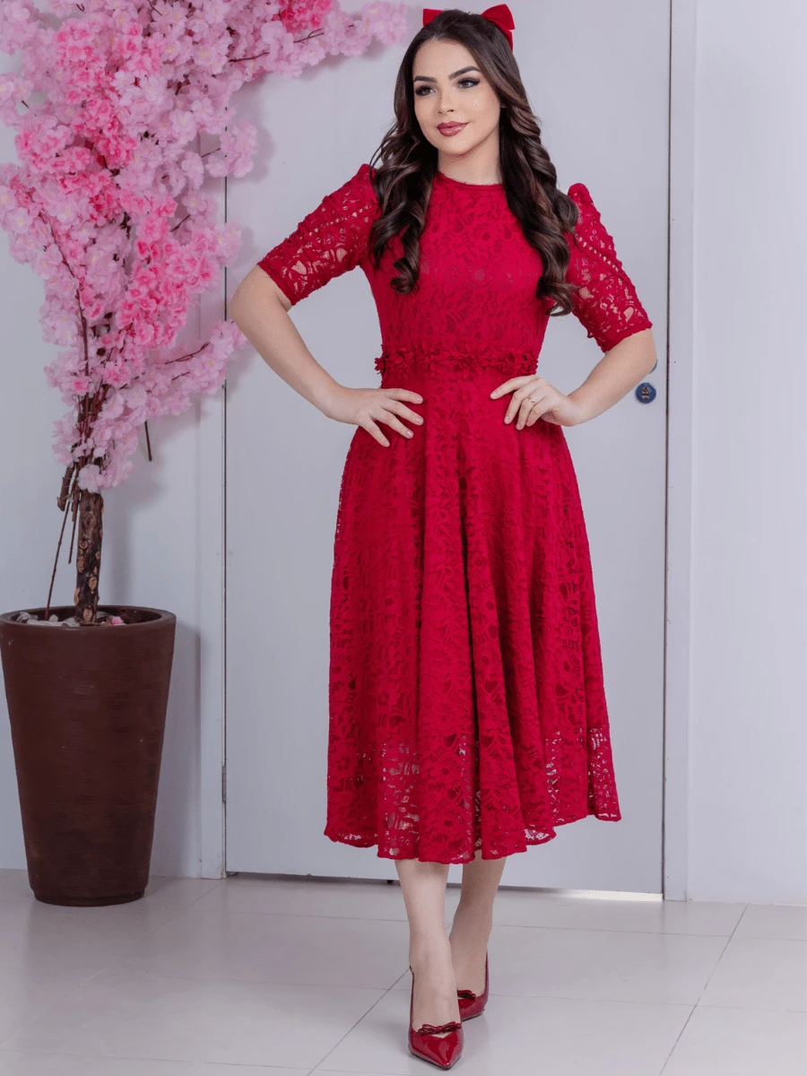 Women Midi Dresses - 紅木色 - 查看 1