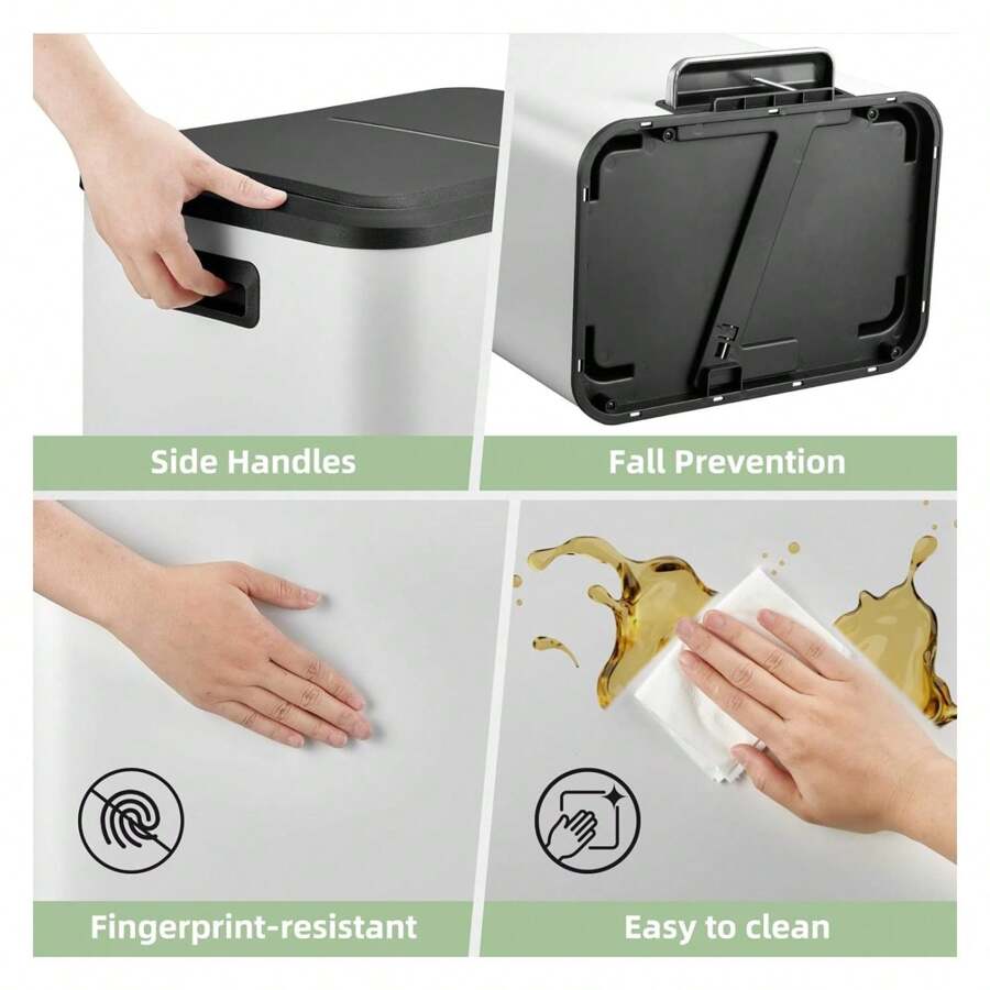 8 Gallon Kitchen Trash Can, Dual Removable Liners For Recycling And