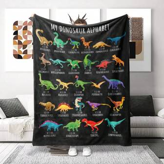 1pc Cartoon Dinosaur Printed Blanket, Soft & Warm Fleece Nap Blanket, Suitable For Sofa Office Bed Camping Travel, Multi-Functional Gift Blanket, Suitable For All Seasons