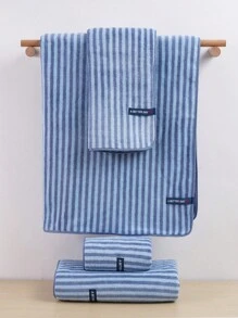 1/2/3pcs Polyester Stripe Bath Towel Or Hand Towel, Coral Fleece Soft Quick Dry Face Towel, Super Absorbent Microfiber Bath Towel, Suitable For Bathroom, Pool, Gym, Beach Home Bathroom Decor Fall Decor Back To School For Beauty Salon Home Bathroom