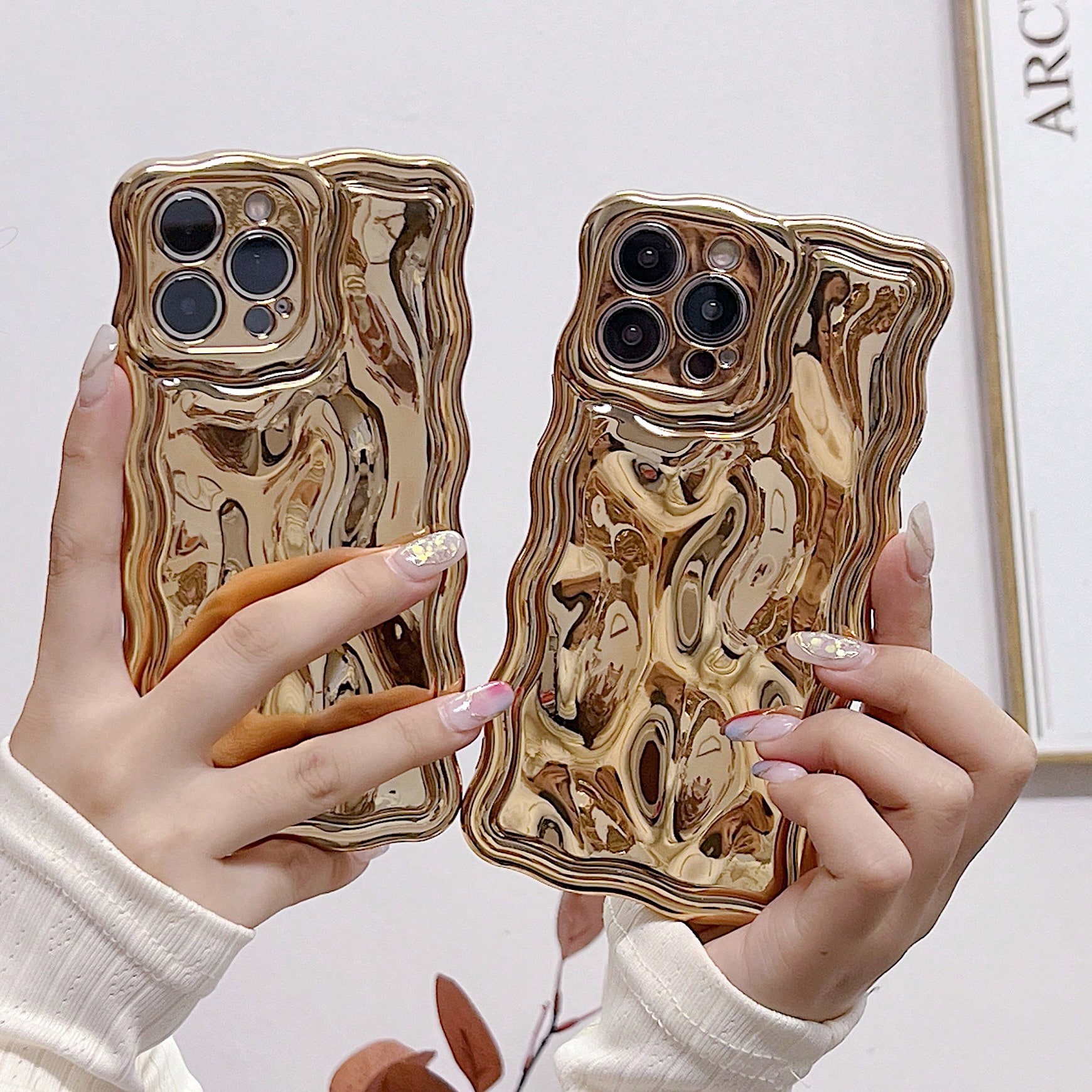 Luxury Irregular Wavy Texture Premium Electroplated Floral Meteorite Textured Gold Phone Case Compatible With IPhone 17/17 Pro Max/17/17 Air/17 Pro/16/16 Pro/16 Pro Max/16 Plus/16e Spring Gift