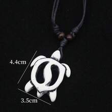 1入時尚仿牛骨Taino陰陽龜刻花吊墜項鍊配飾，男女皆宜 - 鏤空海龜 - 查看 5