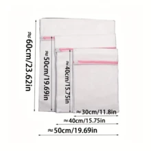 1/3入組加厚網洗衣袋，防護聚酯拉鍊袋，適用於各種衣物，高端拉鍊旅行收納袋，適用於洗衣、襯衫、胸罩、襪子、連褲襪、內衣等，可放入洗衣機清洗，家居清潔配件 - 粉色 - 查看 2