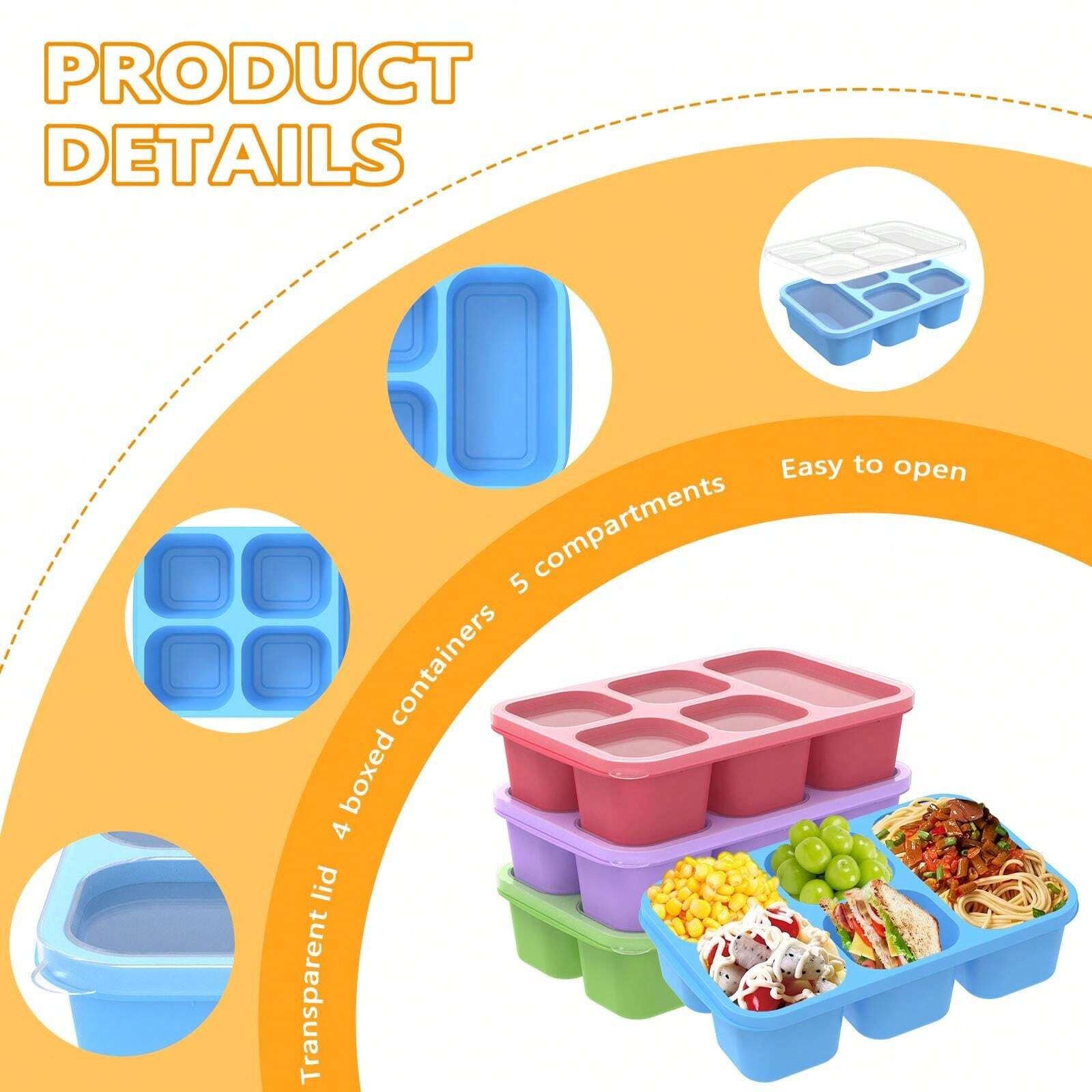 Boîte à Collations 5 Compartiments - Rangement Snacks Secs, Noix, Fruits - Pratique Et Léger