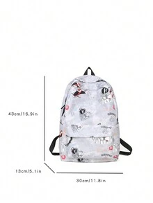 1入太空人圖案背包，日式塗鴉風格時尚中學生學校書包，男女適用，雙肩尼龍書包 - 灰色 - 查看 6